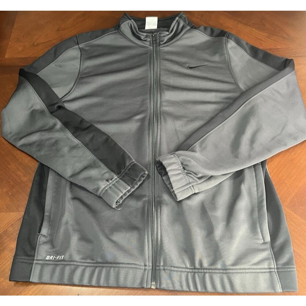 Nike Dri Fit Fleece Jacket Full Zip Black/Grey Long Sleeve Golf Men's Size L